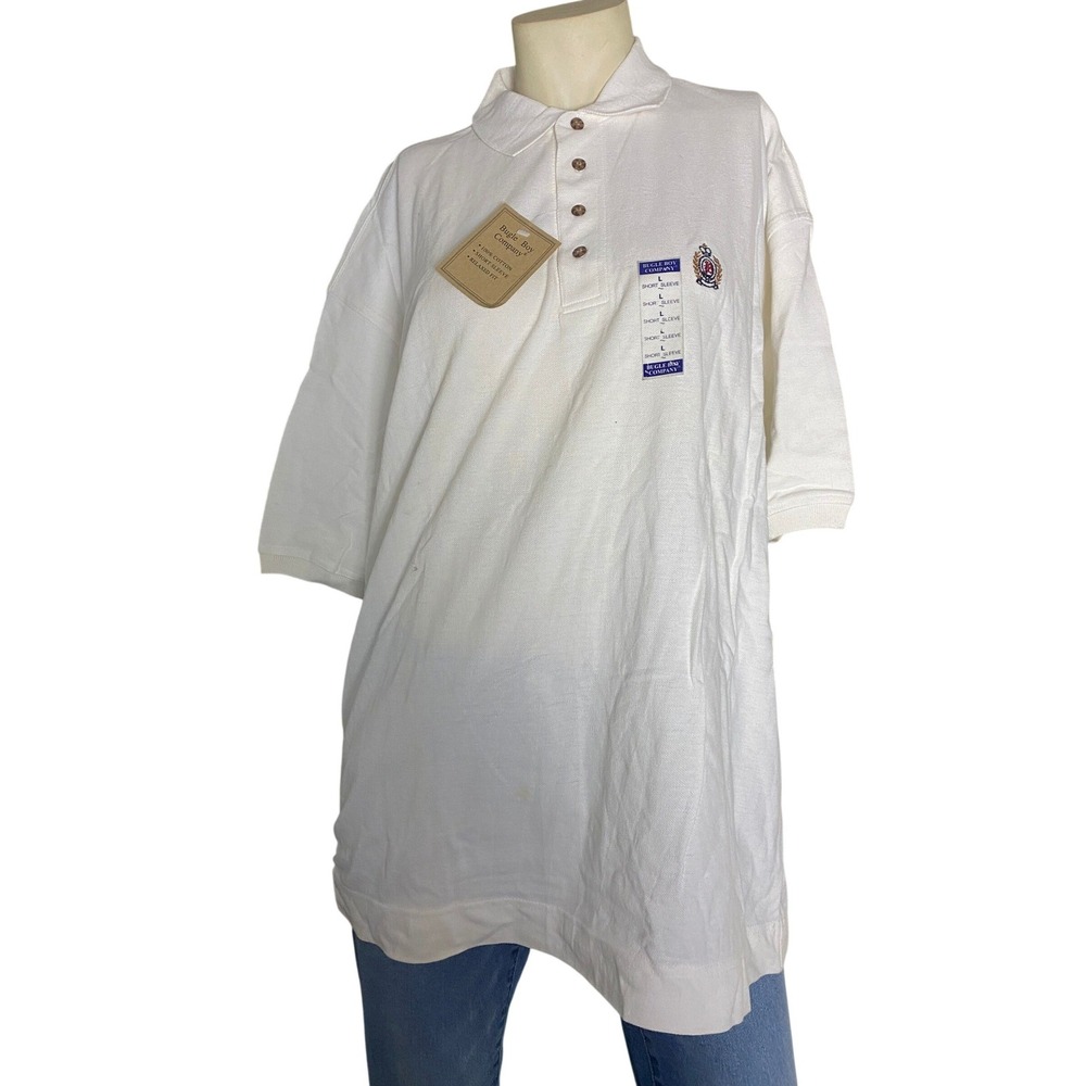 Bugle Boy Company Mens‎ Large White Short Sleeve Relaxed Fit Cotton Polo Shirt